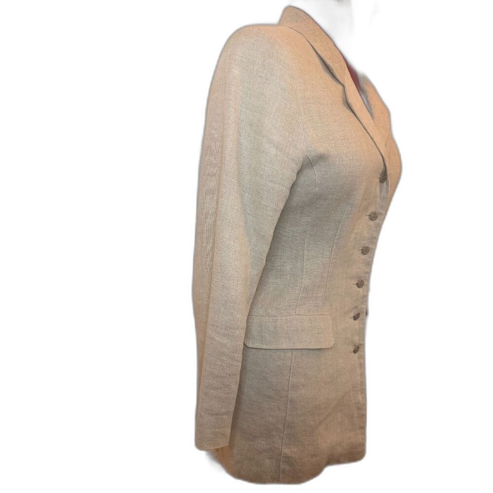Nancy Heller Saks Fifth Ave Vintage Linen Longline Blazer Anchor Buttons M - Picture 2 of 7
